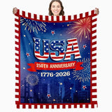 American 250th Birthday Decoration Throw Blanket, 250th Anniversary USA Birthday Blanket, Soft Flannel American 1776-2026 Blankets Gfit for Couch Bed National Holiday 60" x 50"