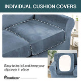FantasDecor 2 Piece Chair Sofa Covers Velvet for Living Room Slipcovers with Individual Cushion Elastic Furniture Protector for Pets, Machine Washable (Armchair, Stone Blue)