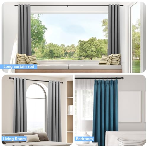 Curtain Rods for Windows 16 to 48 Inches, Curtain Rod Max Adjustable Length of 60 IN, 1" Diameter Drapery Rods Round Finials, Black, Pack of 1