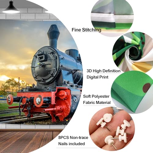 DYNH Steam Train Tapestry, Old Engine Train on Railroad Track Tapestries,Natural Scenery Sunset Sunrise Wall Hanging Home for Bedroom Living Room Dorm,60X40 Inches