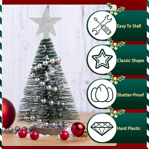 FOIMAS Mini Christmas Tree Topper Star,6pcs Glitter Christmas Tree Topper for Small Christmas Tree Craft Home Decoration,Silver