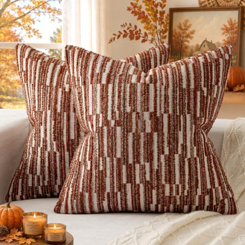 Boho Striped Decorative Throw Pillow Covers 26"X26" Set of 2，Burgundy