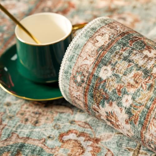 Washable Oriental Hallway Runner Rug - 2x6 Rugs for Living Room Soft Carpet for Bedroom Kitchen Waterproof Floral Distressed Indoor Stain Resistant Non-Shedding Floor Carpets (Green, 2X6)