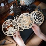 Qallicon 5.31" Sacred Geometry Wall Art 4 PCS Set, (Sacred Lotus, Hamsa Hand, Soul Star, Union Sun Moon) Crystal Grid Meditation Chakra Wooden Wall Art Yoga Decor Spiritual Gifts