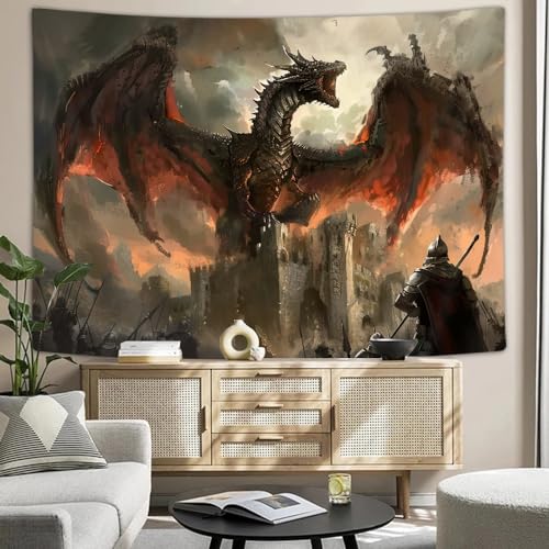 VEIGIKE Cool Medieval Dragon Tapestry, Fantasy Animal Red Dragon Tapestry Wall Hanging for Men Boys Bedroom, Gothic Tapestries Poster Blanket College Dorm Home Decor 60X40 Inches