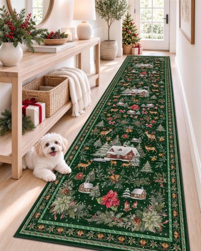 OLANLY 2'6"x12' Christmas Runner Rug, Non Slip Carpet for Hallway Kitchen