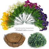 2 Set Artificial Outdoor Flowers with Hanging Baskets,24 Pcs UV Resistant Faux Petunias Flowers with Hanging Planter for Front Door Porch Spring Outside Decor (2, White,Yellow,Purple,RedViolet)