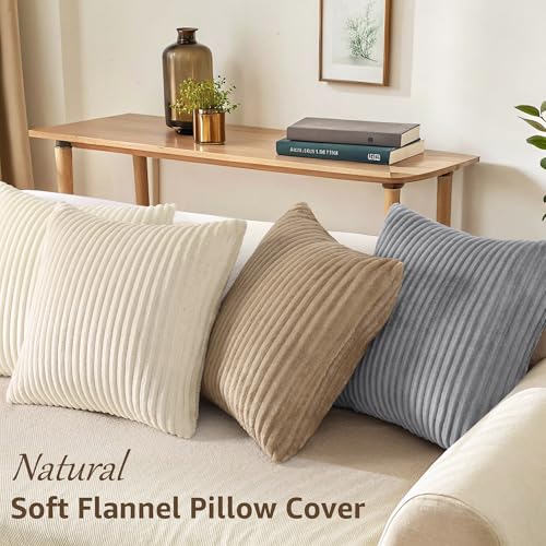 Simmore Decorative Throw Pillow Covers 18x18 Set of 2, Soft Natural Plush Flannel Double-Sided Fluffy Couch Pillow Covers for Sofa Living Room, Cream White