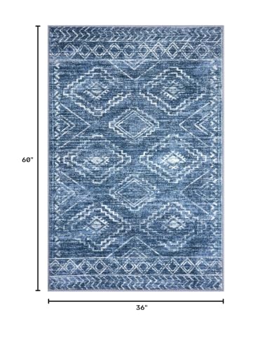 Small Area Rug 3'x5' Entryway Rug Washable Rugs, Stonewashed Blue