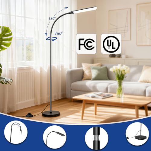 Floor Lamp, LED Floor Lamp with Remote Control Foot Switch for Living Room, Stepless Adjustable Colour Temperature Brightness Standing Lamp with Timer, Eye Caring Tall Lamp Reading for Bedroom,office
