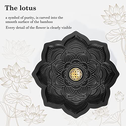 Mooncraftlogy Lotus Crystal Tray, Wooden Incense Burner for Stick/Cone, Gemstone Display Holder, Organizer for Rocks, Essential Oil, and Jewelry