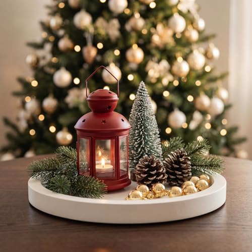 Round Candle Plate Holder White Wooden Coffee Table Tray Kitchen Decor