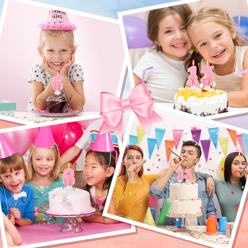 AKURIEEY Pink 1st Birthday Candle Bow Numbers 1 Candle Cake Topper Cupcake Decorations Party Decor for Girls and Women Anniversary Celebrations Supplies