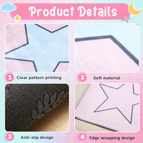 Moucuny Pastel Classroom Rug 6.5 x 11.5 ft Kids Carpet with Non-Slip Backing Class Decor Seating Rug Elementary Classroom Floor Mat for Teaching Playroom Children's Room (Pink)