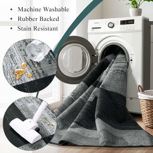 4x6 Washable Area Rugs for Living Room and Bedroom(4x6,Black&Gray)