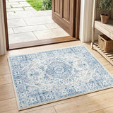 jinchan 2x3 Vintage Floral Washable Small Area Rug, Blue/White