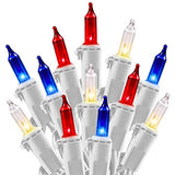 4th of July Decoration Patriotic Mini Lights - 100 Count 20 Feet Red White Blue Incandescent Bulb Waterproof String Lights Plug in for Indoor Outdoor Christmas Party Patio Independence Day Decoration