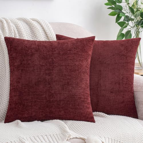HWY 50 Throw Pillow Covers 22x22 Inch Soft Chenille Burgundy Red Pack of 2