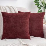 HWY 50 Throw Pillow Covers 18x18 Inch Soft Chenille Burgundy Red Pack of 2
