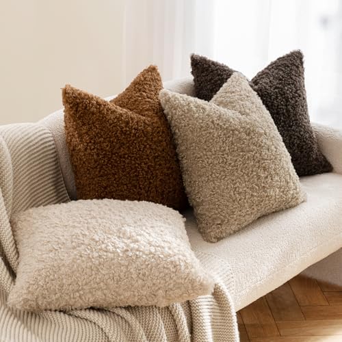 MIULEE Decorative Faux Fur Pillow Covers Sherpa 18x18 Bronze
