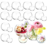 24 Pack Glass Bubble Vases,Small flower bud vases bulk,4"W x3"H Set of 12 Pcs Clear Bowl Vase,2.6"W x2.2"H Set of 12 Pcs Round Candle Holders,Mini Globe Vase Centerpiece for Wedding Party,Home Decor