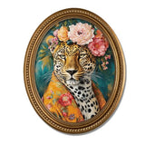Regal Leopard Oval Wall Decor, Maximalist Leopard Oil Painting Style Wood Wall Art, Exotic Wildlife Wood Ornament for Desk Living Room Bedroom, 11.2 x 9 Inch