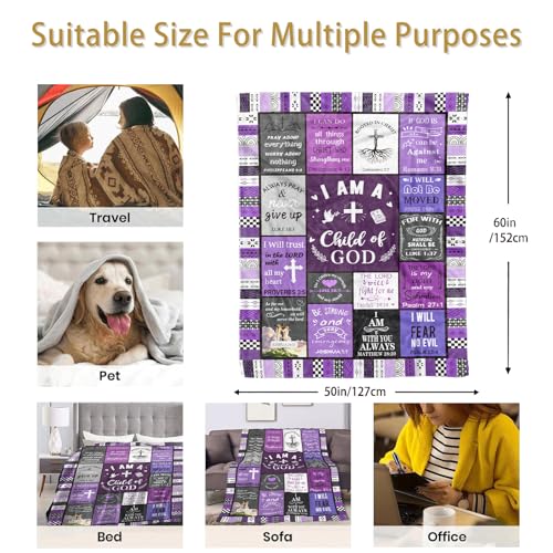 Christian Gifts for Women, Happy Birthday Gifts for Women, I Am a Child of God Blanket, Inspirational Gifts for Mom, Friend, Daughter, Sister, Baptism Gift for Girl Blanket 50''x60'' Purple