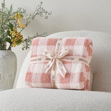 Snuggle Sac Checkered Throw Blanket for Couch, Super Soft, Cozy Warm Knit Decorative Blankets, Reversible Plaid Fluffy Throws for Sofa, Bed, Plaid Pink, 50x60 Inches
