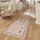Rugcomf Runner Rug 2x10 Washable Non Slip Floral Animal Cat, Pink