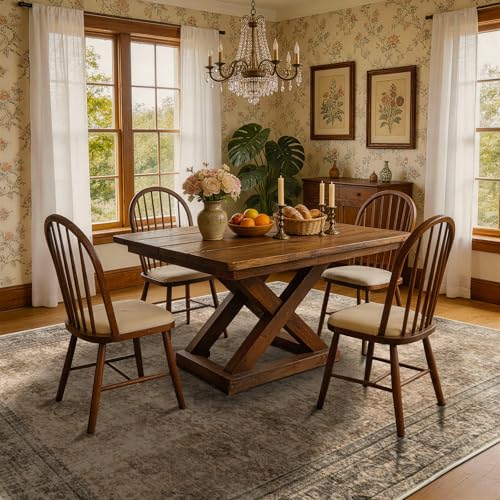 5x7 Washable Area Rug, Vintage Boho Traditional Pattern, Non-Slip Stain Resistant Rug for Living Room Bedroom(5x7,Brown/Boho)