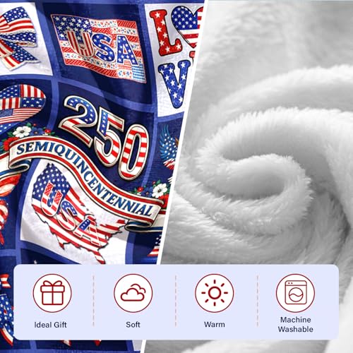 250th Anniversary Decoration, 250th America Birthday Blanket 50"X60", 250 Years Patriotic Throw Blankets for Sofa Couch Room Bed, 1776-2026 Flag Commemorative Independence Gift