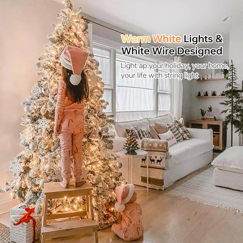 100 Count Clear Christmas Lights White Wire,23Feet Incandescent Clear Mini Lights, Connectable Indoor Outdoor Christmas Tree String Lights, Birthday, Holiday, Party, Wedding, Xmas,Warm White