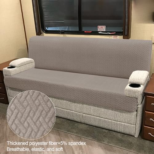 RV Couch Covers for Sofa Bed - 2-Piece Stretchable Backrest & Seat Covers for Jackknife Sleeper Sofas (Khaki)