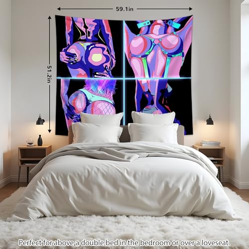 QGHOT Black Light Hot Girl Wall Decor Blacklight Sexy Tapestry Wall Hanging Black Light Sex Poster for Adults Room Bedroom Dorm Decor 60 * 50 in