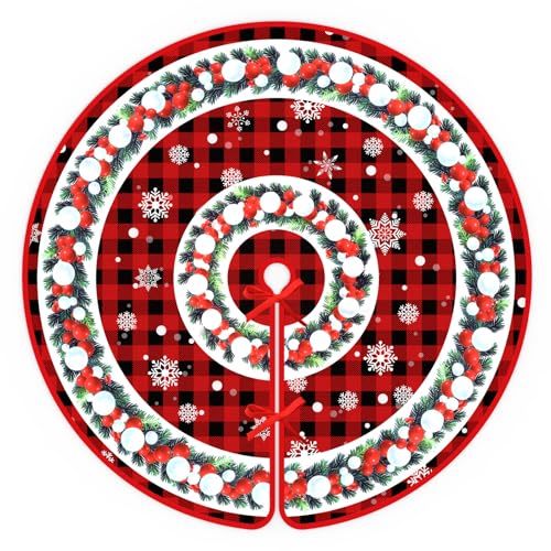 36 Inch Christmas Tree Skirt, Holiday Christmas Decorations for Xmas Tree, Snowflake Red Background Tree Skirt, Christmas Tree Decor for Home Party