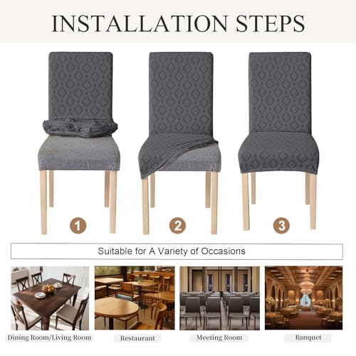 Genina Waterproof Chair Covers for Dining Room Set of 4, Removable Washable Chair Slipcover Protectors, Dark Gray