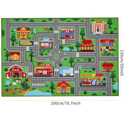 Kids Rug Car Carpet 78.7"x59", Car Rug for Kids Room Playroom Bedroom, Non-Slip Town City Road Map Rugs, Track Car Mat for Kids Boys Girls (78.7X59Inch,Green)