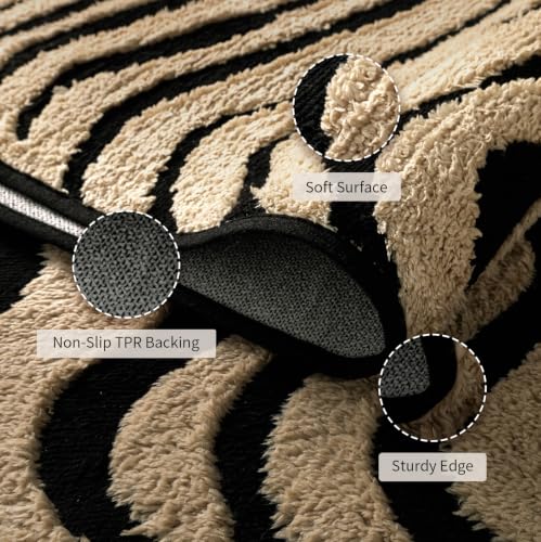 Zebra Runner Rugs 2x8: Black and Beige Washable Hallway Rug