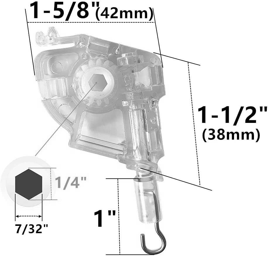 2pcs Low Profile Wand Tilter Mechanism with 7/32" Hexagon Shaped Gear Hook Connection for Low Rail Horizontal Wood and Faux Wood Blinds headrail