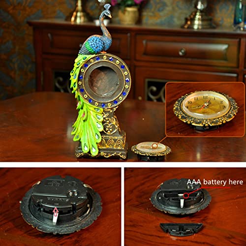 Table Clock Resin Cafts Tropical Flavor Peacock Clock Home Decor Ornament