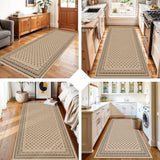 Washable 3x6 Runner Rug Kitchen: Non Slip Faux Jute Lattice Diamond Pattern