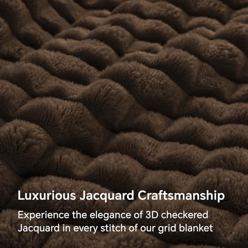 BEDELITE Brown Throw Blanket for Couch and Bed- Super Soft and Warm 3D Checkered Fluffy Fuzzy Fleece Blanket, Luxurious Plush Cozy Blanket for Room Decor Spring, 50x60 inches
