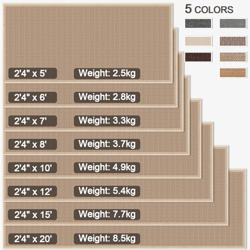6ft Natural Jute Hallway Runner Rug Non Slip Washable, Rubber Backed Long Khaki Indoor Entryway Runner, Absorbent Kitchen Carpet Sink Rug