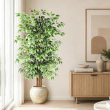 GTIDEA 6ft Ficus Artificial Tree, Tall Faux Trees Indoor with Natural Trunk and Fake Silk Tree Fake Plants for Home Decor Living Room Outdoor Balcony House Office (NO VASE Included)