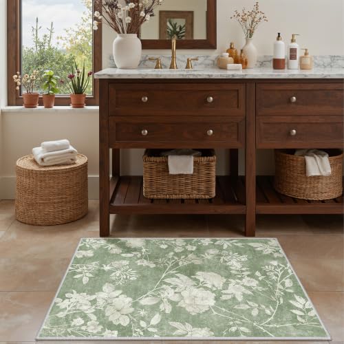 Soalmost Floral Washable Rugs 2x3, Soft Doormat for Entryway Green