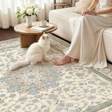 5x7 Washable Area Rug, Non Slip Living Room Rugs Distressed Boho Floral Rug, Soft Low Pile Indoor Carpet for Bedroom, Dining Room, Home Office, Cream Blue