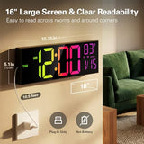 JALL 16" Large Digital Wall Mount Clock, Count Down Timer, Alarm, Big LED, RGB Color, DST, Temperature for Living Room Classroom Desk, Xmas, Birthday Gift for Senior Mom Dad (Black, 16 inches)