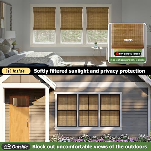 LazBlinds Cordless Bamboo Roman Shades, Privacy Blinds for Interior Windows, Room Darkening Roll Up Bamboo Blinds for Home & Patio, 34" W x 64" H, Highfield Teak