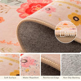 5x7 Area Rugs for Living Room Vacuum-Friendly Machine Washable Area Rug Flower Floral Printed Pattern Low Pile Non-Slip Carpet for Bedroom Hallway Entryway, Pink Beige