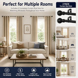 2 Pack Black Curtain Rods for Windows 28 to 48 inch, 5/8 inch Small Cafe Window Curtain Rods, Short Drapery Rod for Bedroom Kitchen (Size：30-50 Inch, Matte Black)